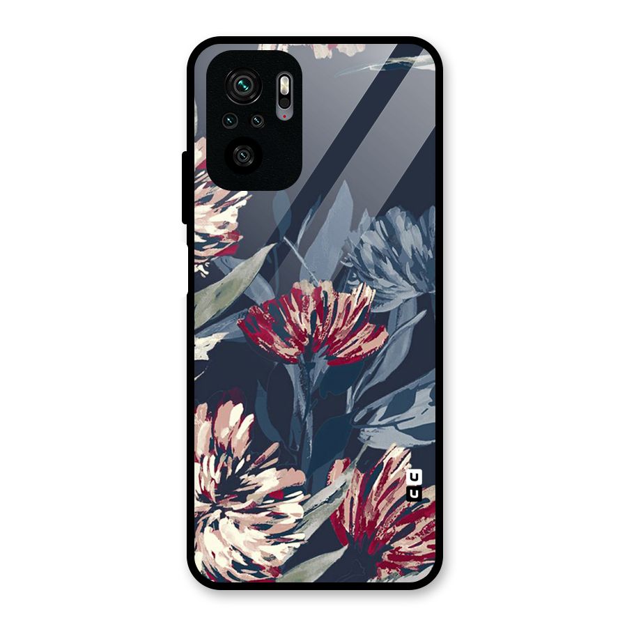 Red Rugged Floral Pattern Glass Back Case for Redmi Note 10S