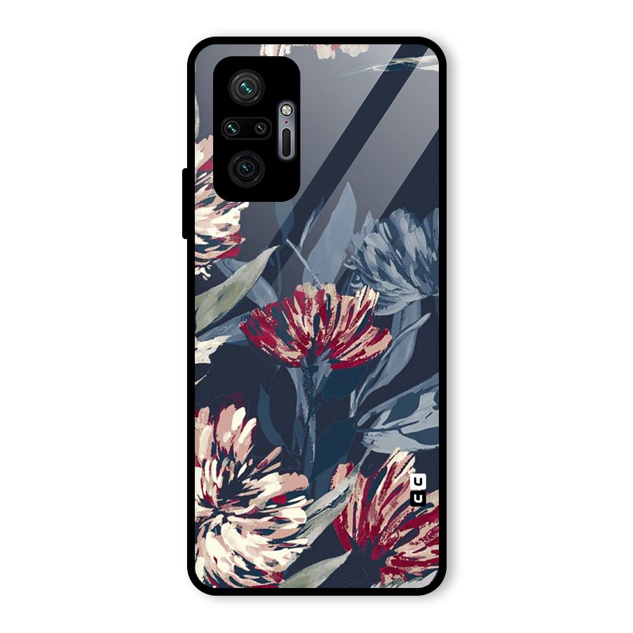 Red Rugged Floral Pattern Glass Back Case for Redmi Note 10 Pro Max