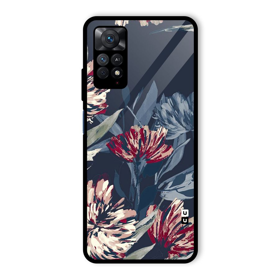 Red Rugged Floral Pattern Glass Back Case for Redmi Note 11 Pro