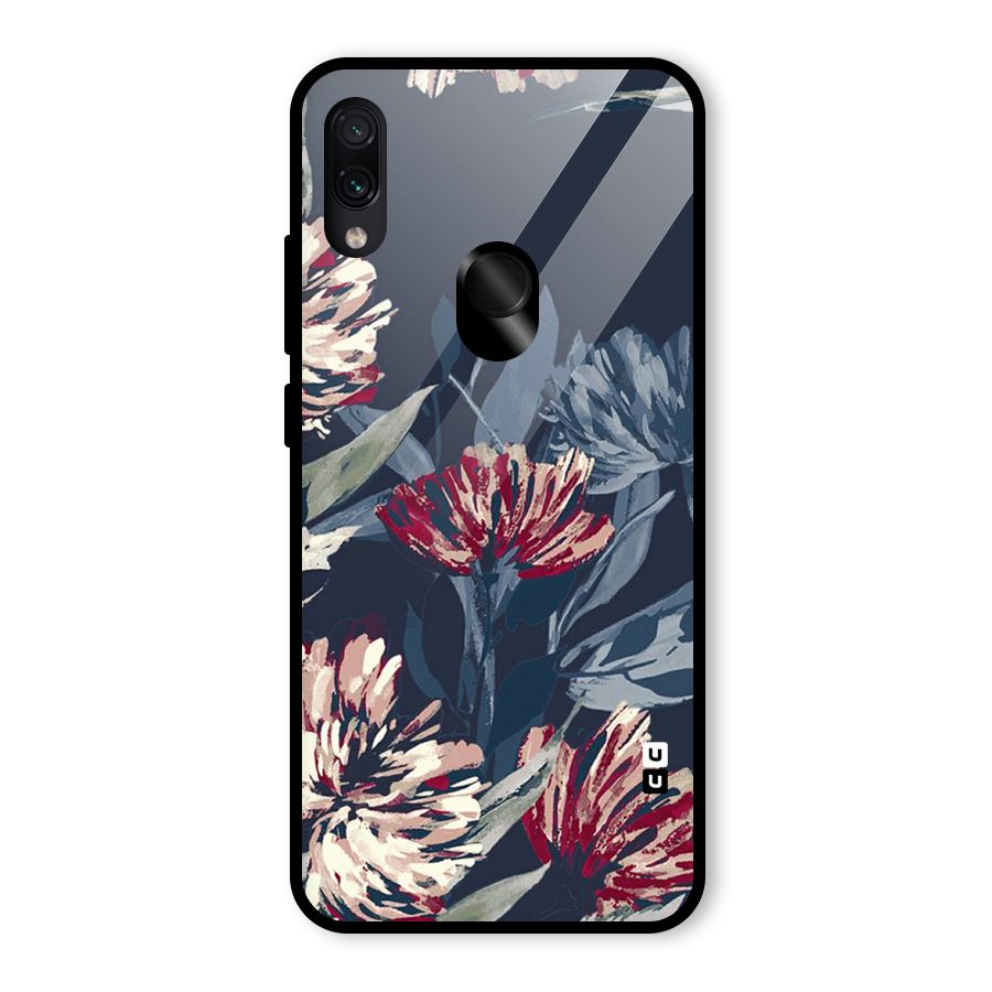 Red Rugged Floral Pattern Glass Back Case for Redmi Note 7