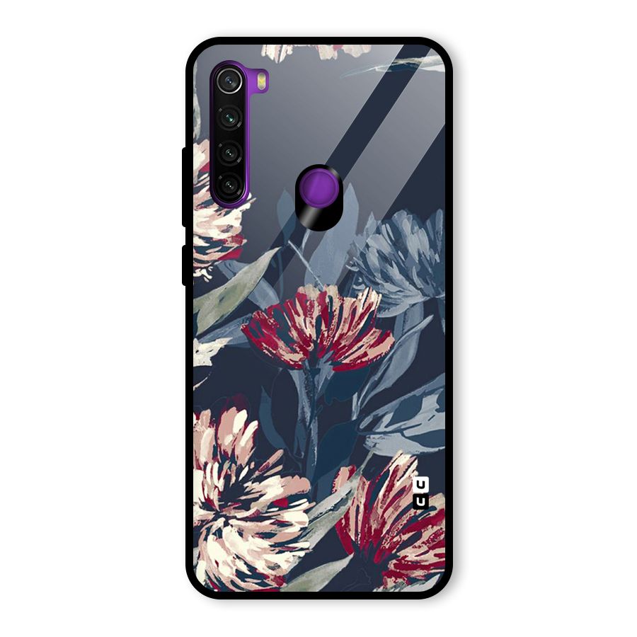 Red Rugged Floral Pattern Glass Back Case for Redmi Note 8