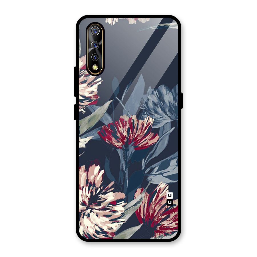 Red Rugged Floral Pattern Glass Back Case for Vivo S1