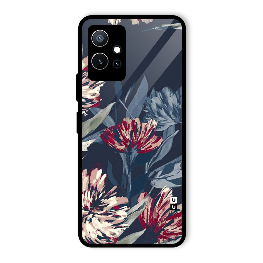 Red Rugged Floral Pattern Glass Back Case for Vivo T1 5G