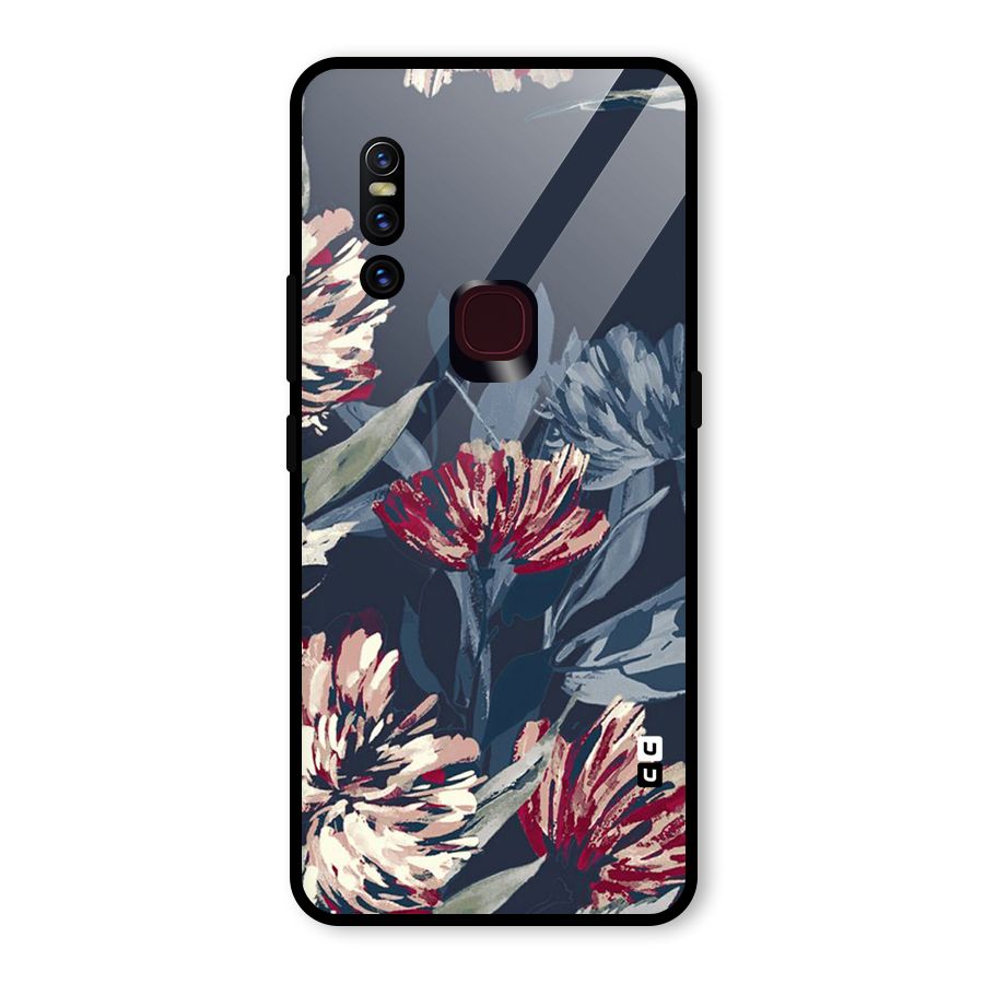 Red Rugged Floral Pattern Glass Back Case for Vivo V15