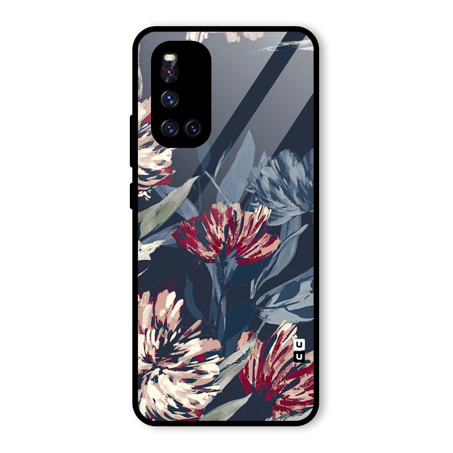 Red Rugged Floral Pattern Glass Back Case for Vivo V19