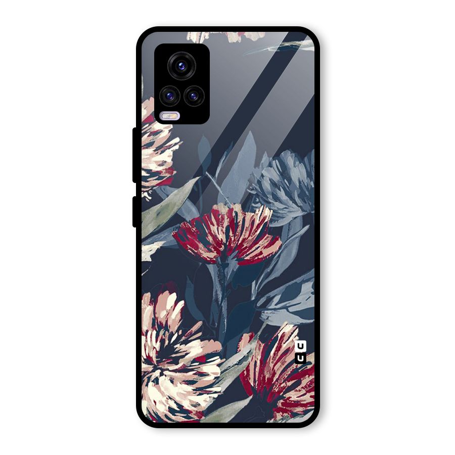 Red Rugged Floral Pattern Glass Back Case for Vivo V20