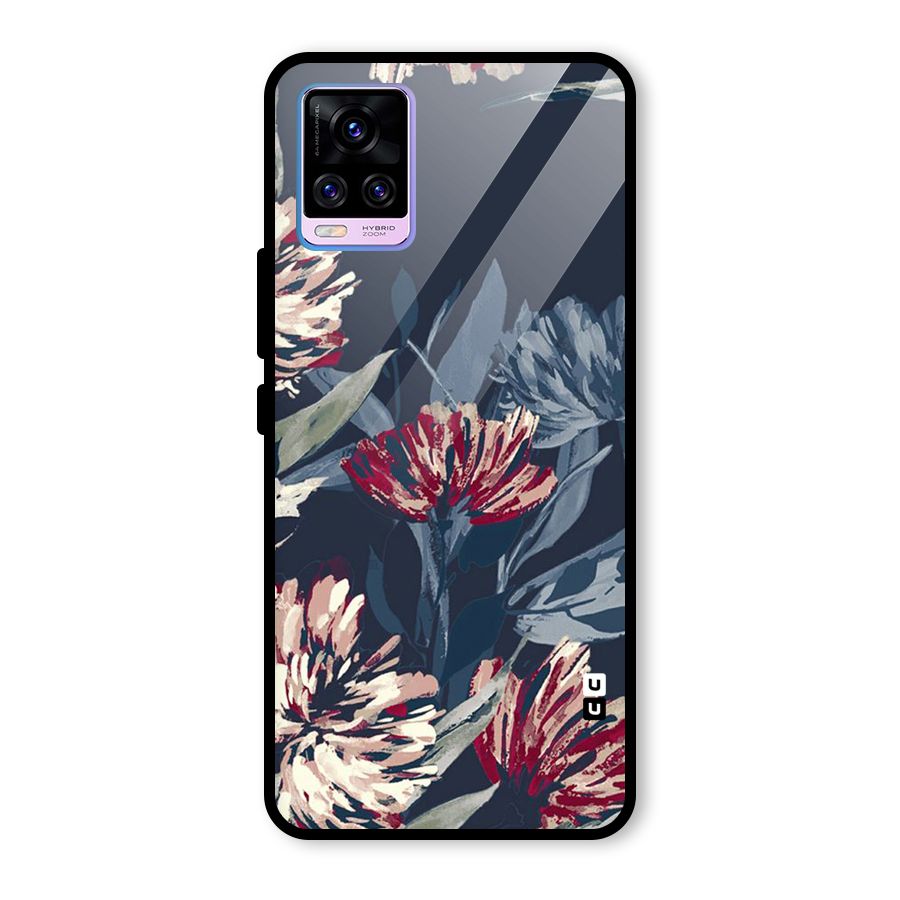 Red Rugged Floral Pattern Glass Back Case for Vivo V20 Pro