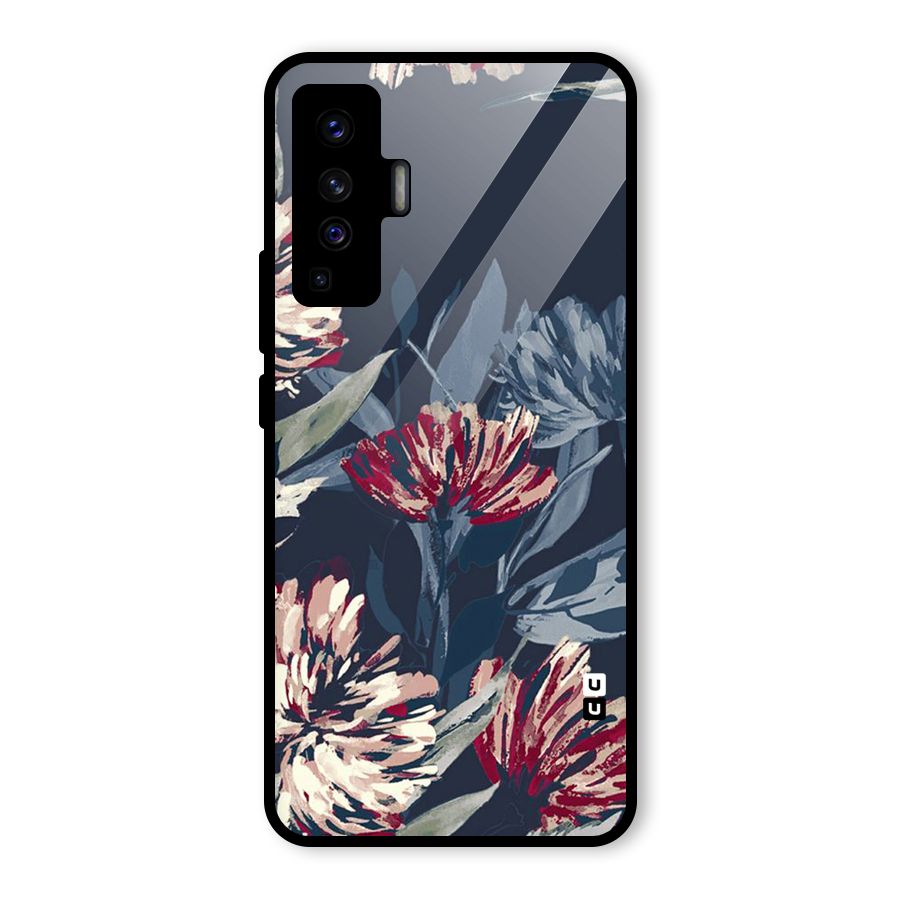 Red Rugged Floral Pattern Glass Back Case for Vivo X50