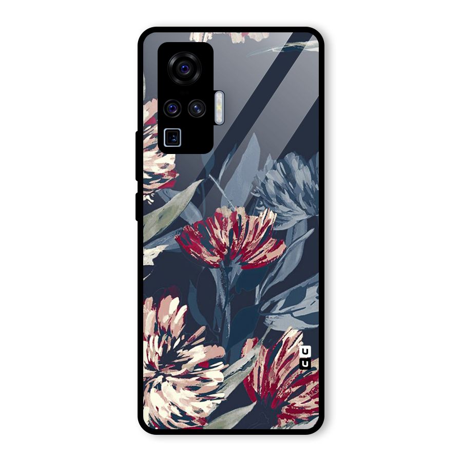 Red Rugged Floral Pattern Glass Back Case for Vivo X50 Pro