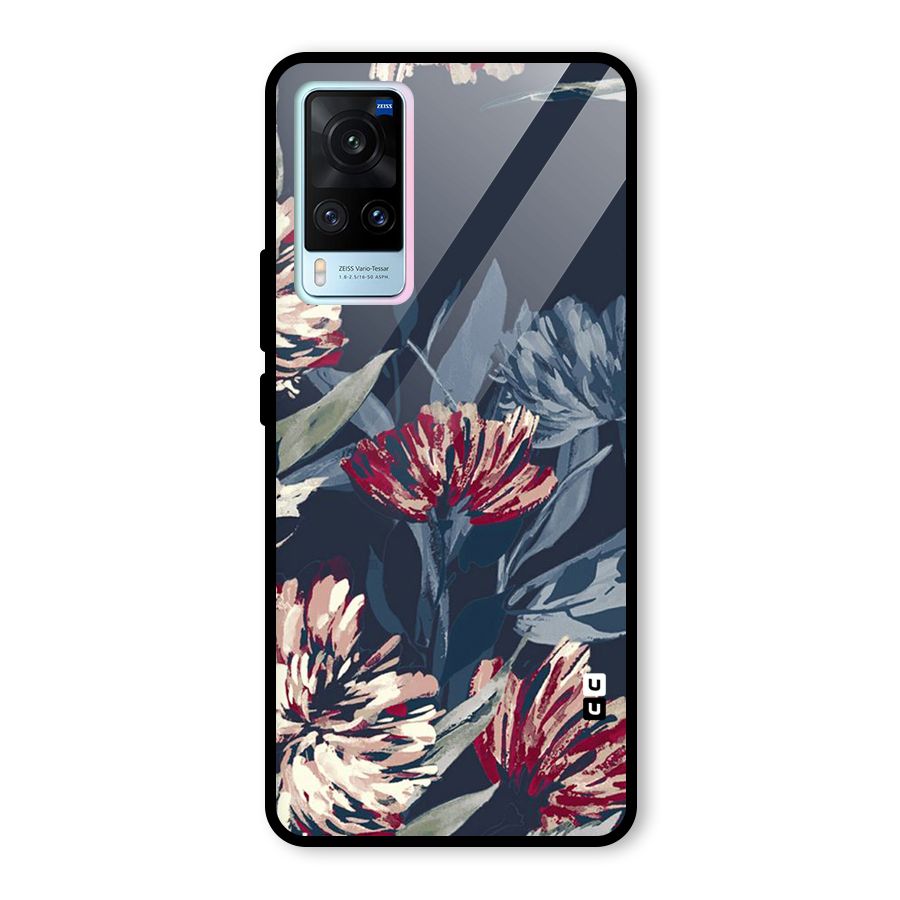 Red Rugged Floral Pattern Glass Back Case for Vivo X60