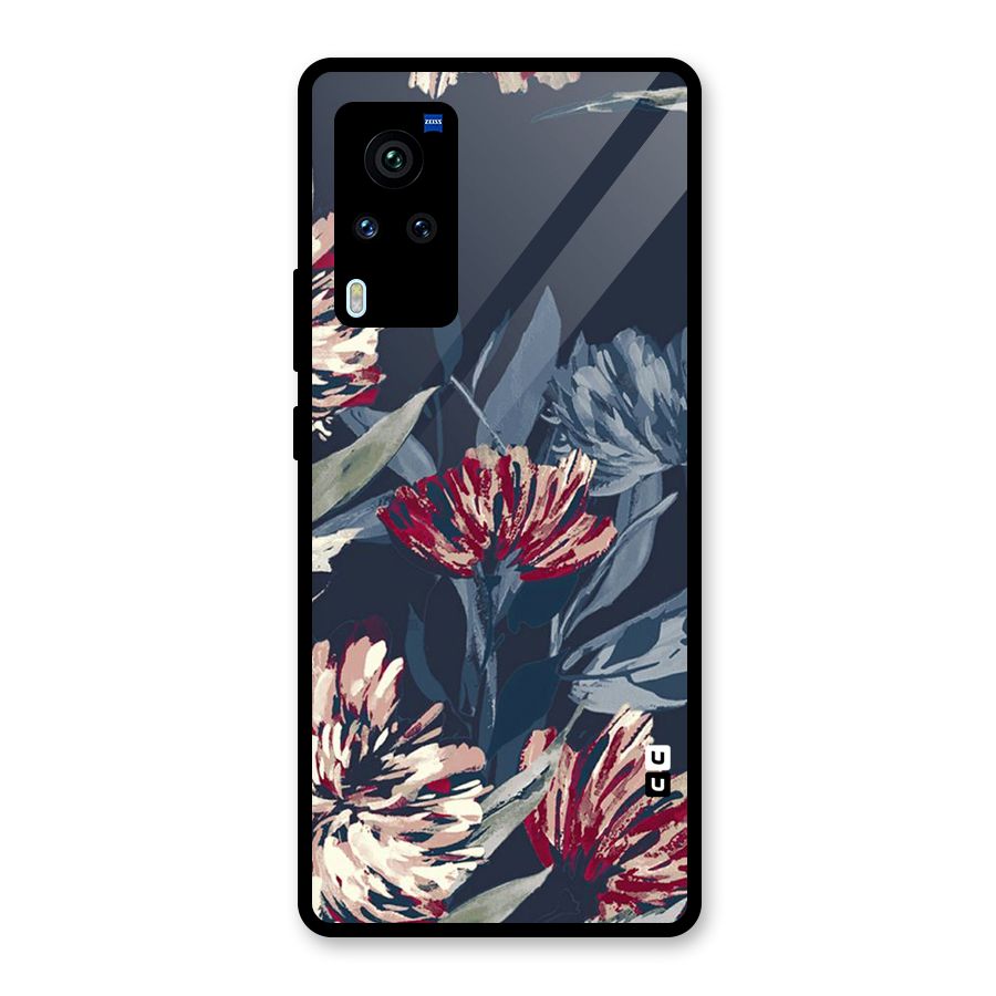 Red Rugged Floral Pattern Glass Back Case for Vivo X60 Pro