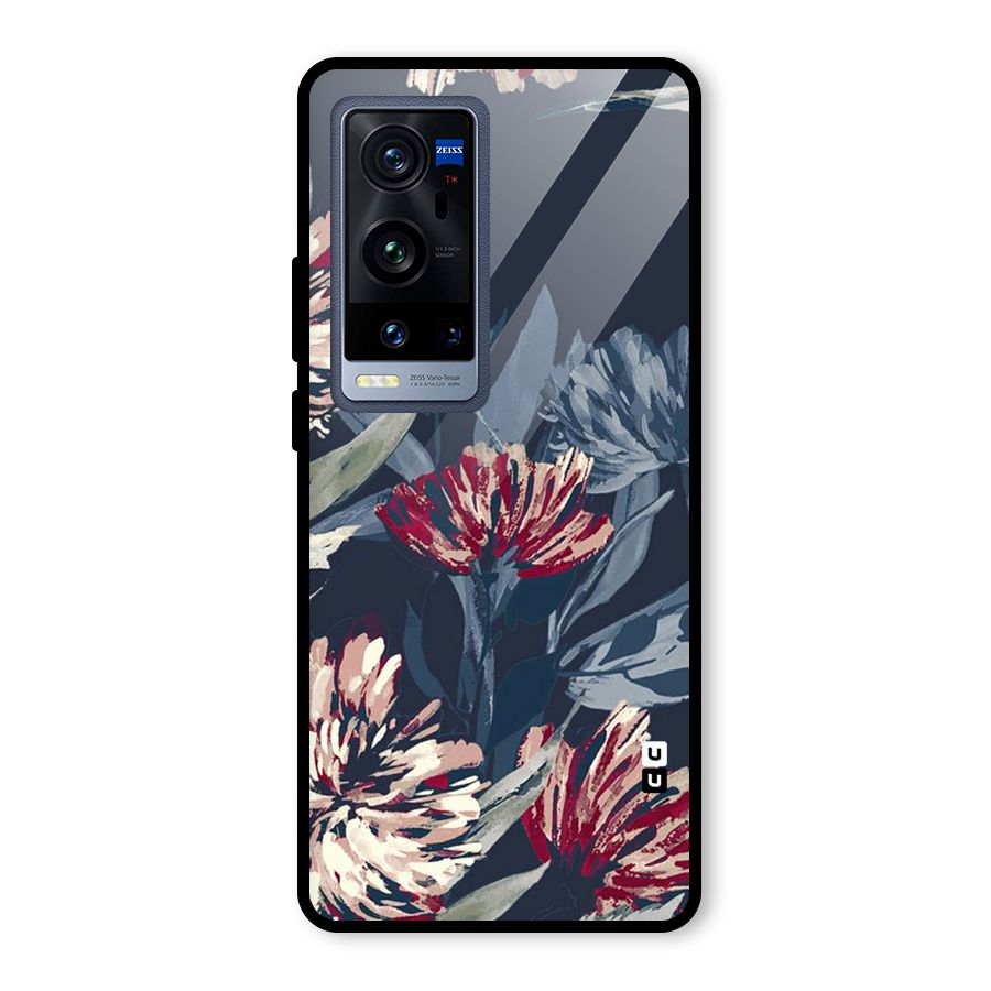 Red Rugged Floral Pattern Glass Back Case for Vivo X60 Pro Plus