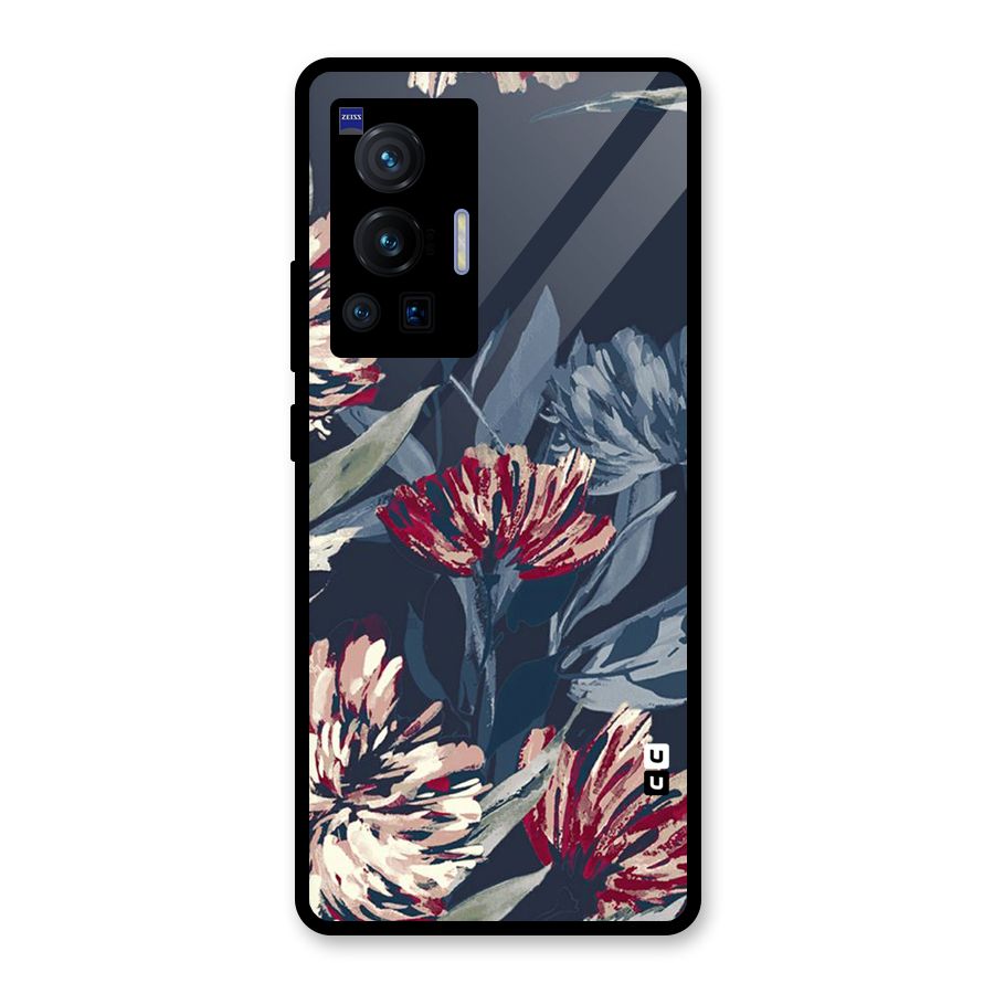 Red Rugged Floral Pattern Glass Back Case for Vivo X70 Pro