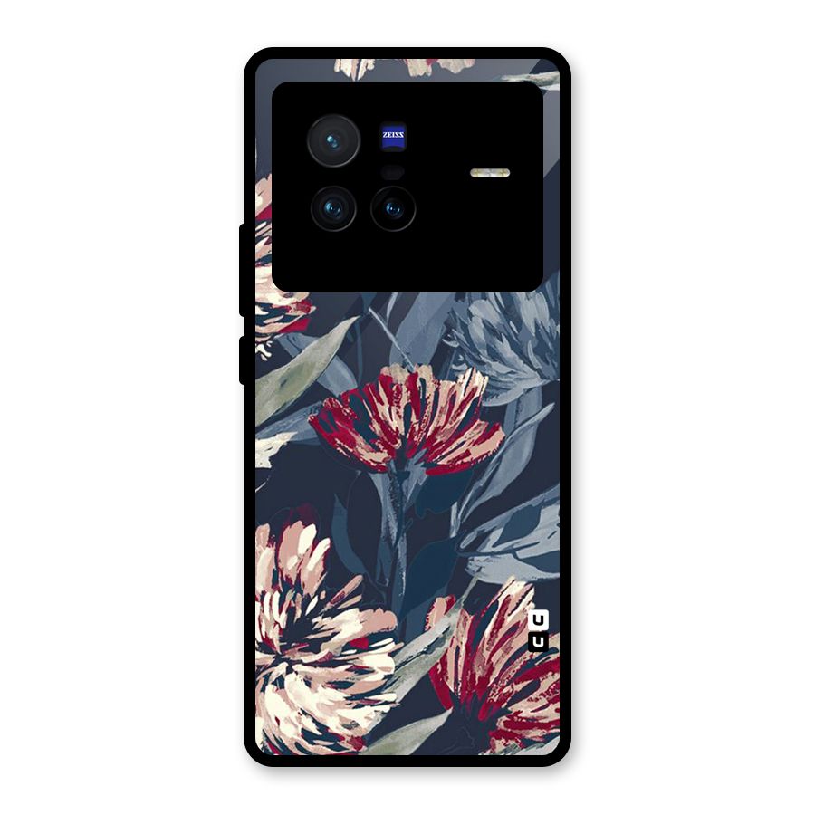 Red Rugged Floral Pattern Glass Back Case for Vivo X80