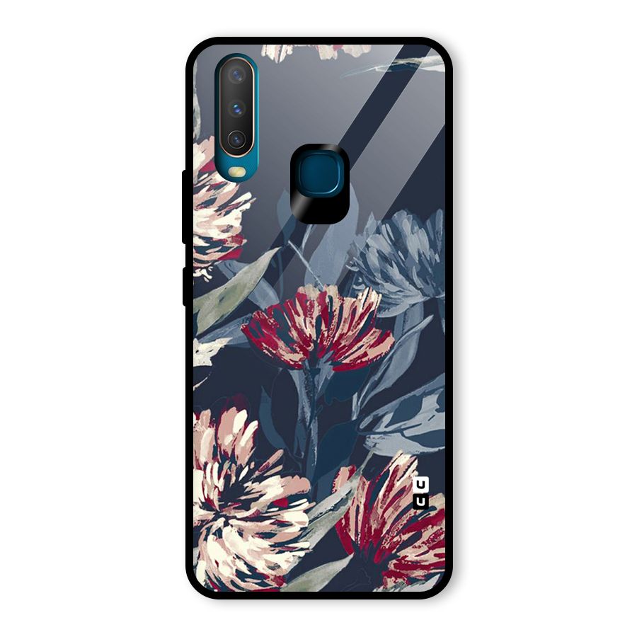 Red Rugged Floral Pattern Glass Back Case for Vivo Y15