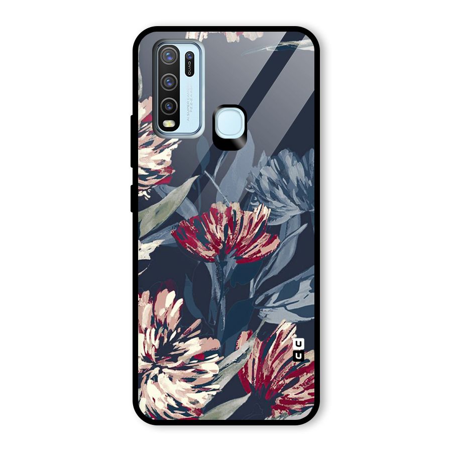 Red Rugged Floral Pattern Glass Back Case for Vivo Y50