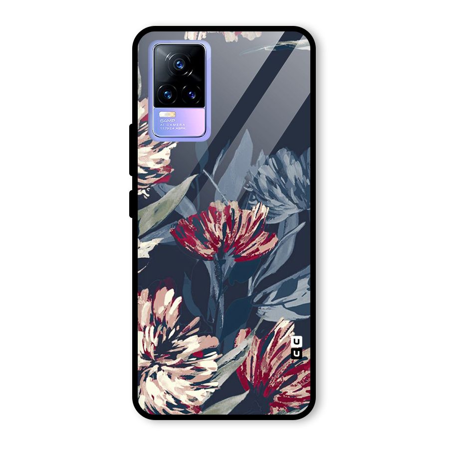 Red Rugged Floral Pattern Glass Back Case for Vivo Y73