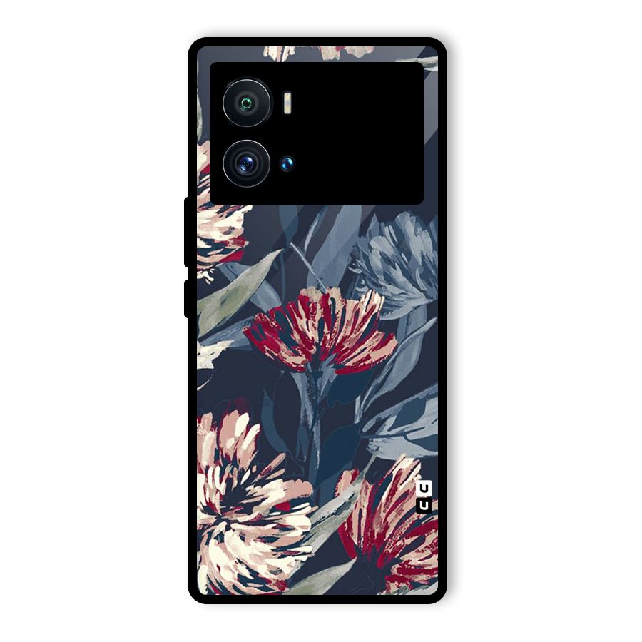 Red Rugged Floral Pattern Glass Back Case for Vivo iQOO 9 Pro