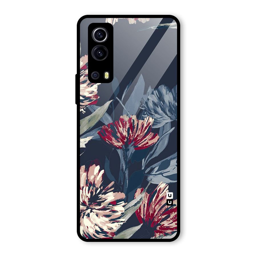 Red Rugged Floral Pattern Glass Back Case for Vivo iQOO Z3