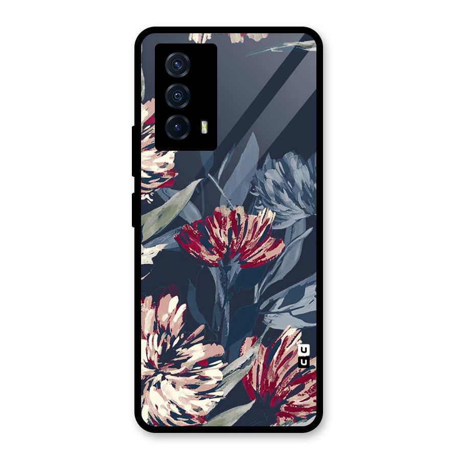 Red Rugged Floral Pattern Glass Back Case for Vivo iQOO Z5