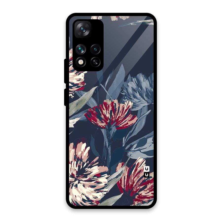 Red Rugged Floral Pattern Glass Back Case for Xiaomi 11i HyperCharge 5G