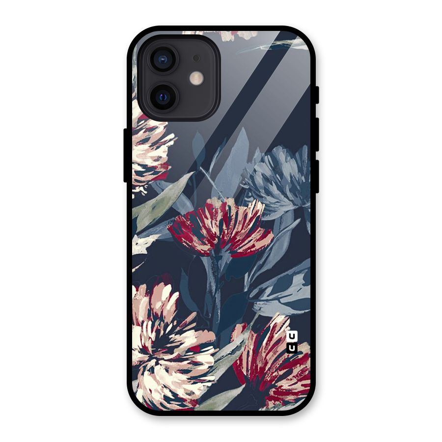 Red Rugged Floral Pattern Glass Back Case for iPhone 12