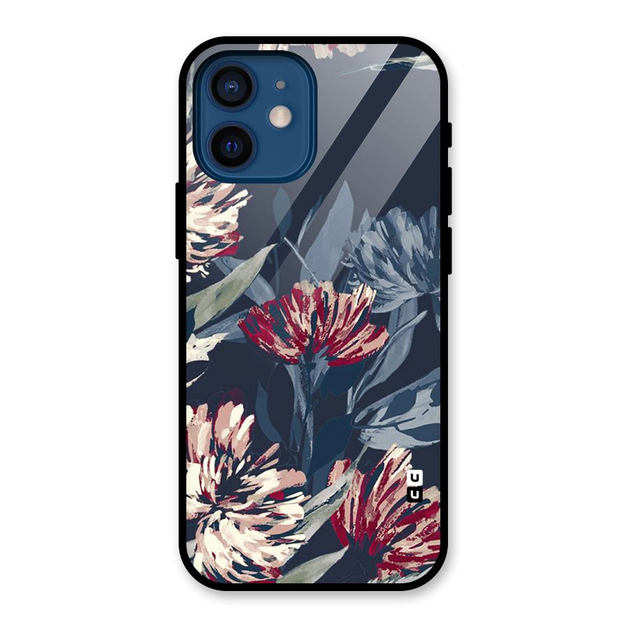 Red Rugged Floral Pattern Glass Back Case for iPhone 12 Mini