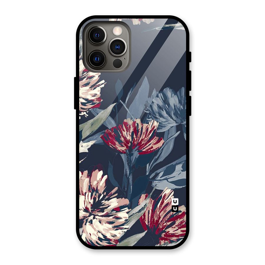 Red Rugged Floral Pattern Glass Back Case for iPhone 12 Pro