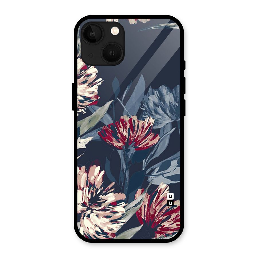 Red Rugged Floral Pattern Glass Back Case for iPhone 13