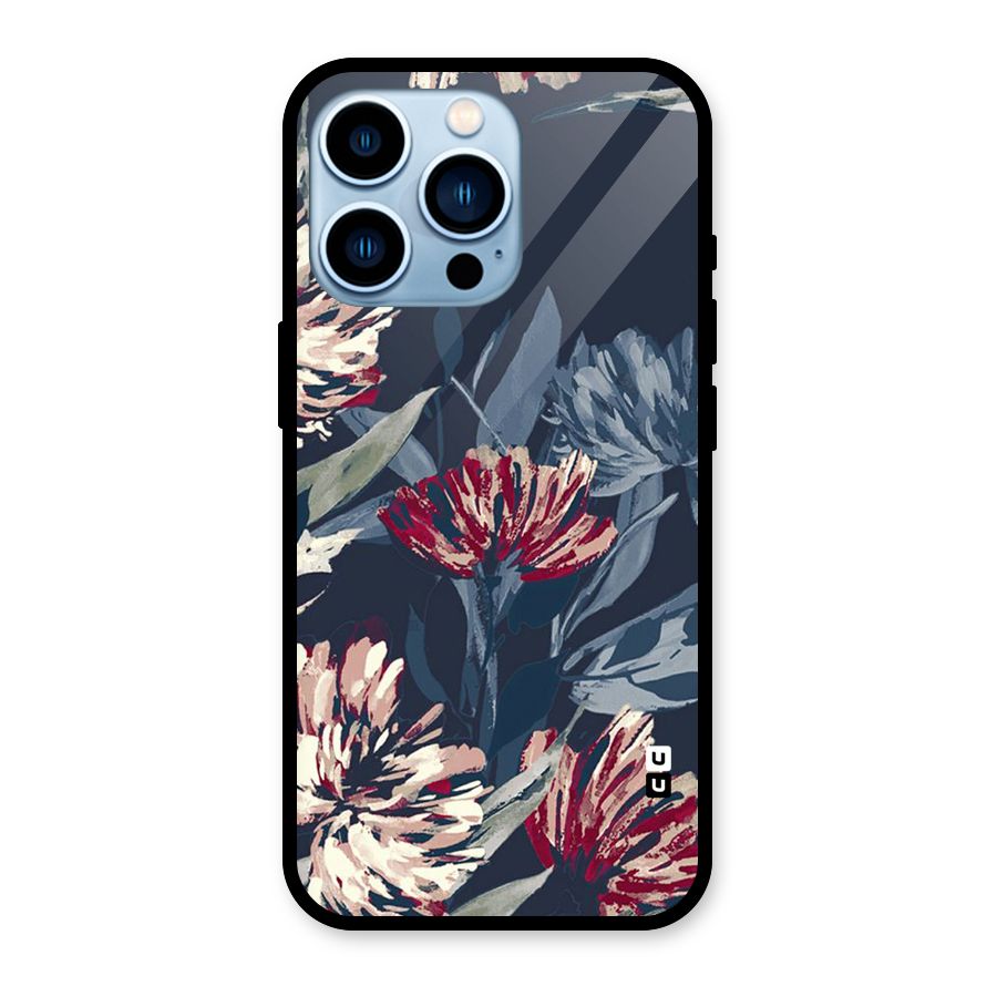 Red Rugged Floral Pattern Glass Back Case for iPhone 13 Pro