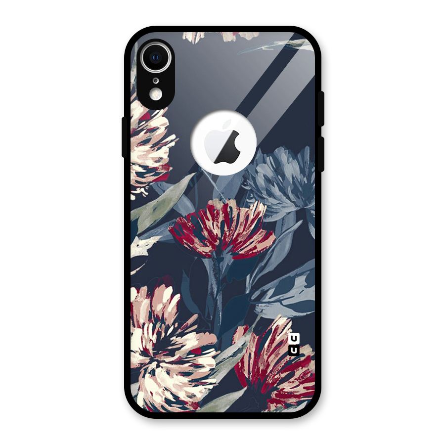 Red Rugged Floral Pattern Glass Back Case for iPhone XR Logo Cut