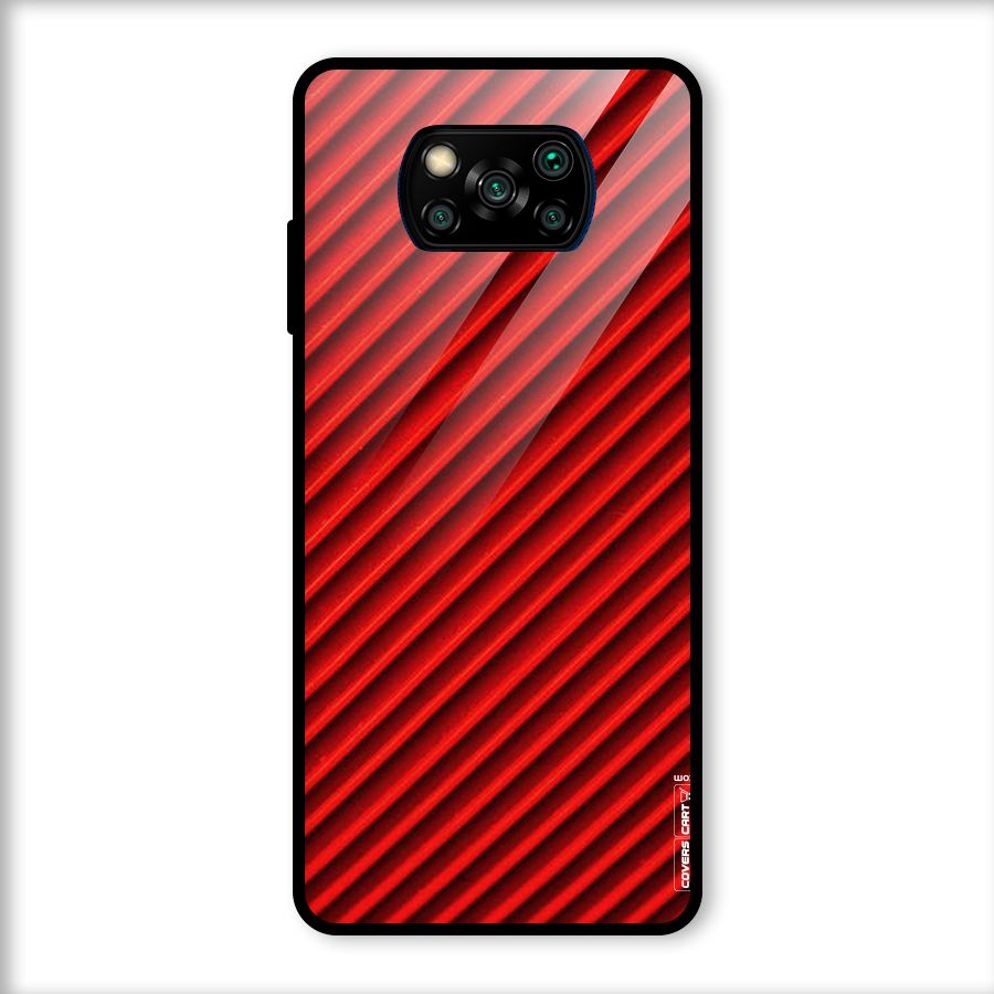 Red Rugged Stripes Glass Back Case for Poco X3