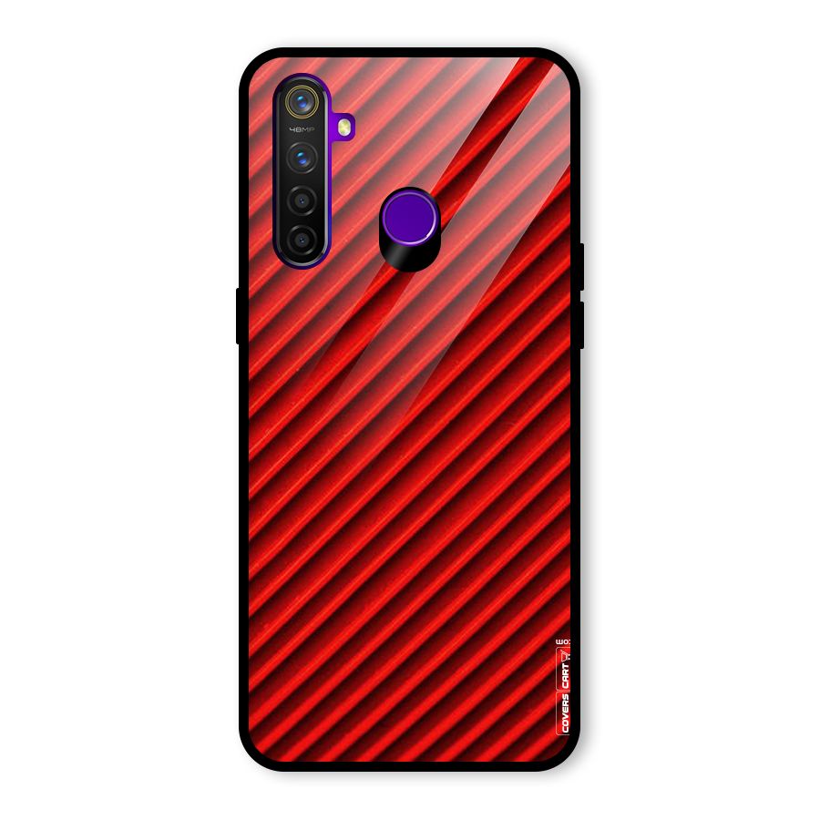 Red Rugged Stripes Glass Back Case for Realme 5 Pro