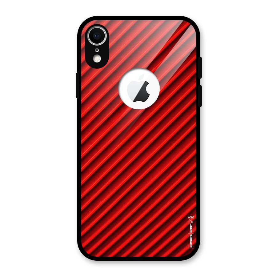 Red Rugged Stripes Glass Back Case for iPhone XR Logo Cut