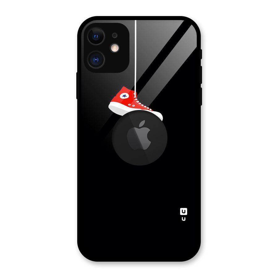 Red Shoe Hanging Glass Back Case for iPhone 11 Logo Cut
