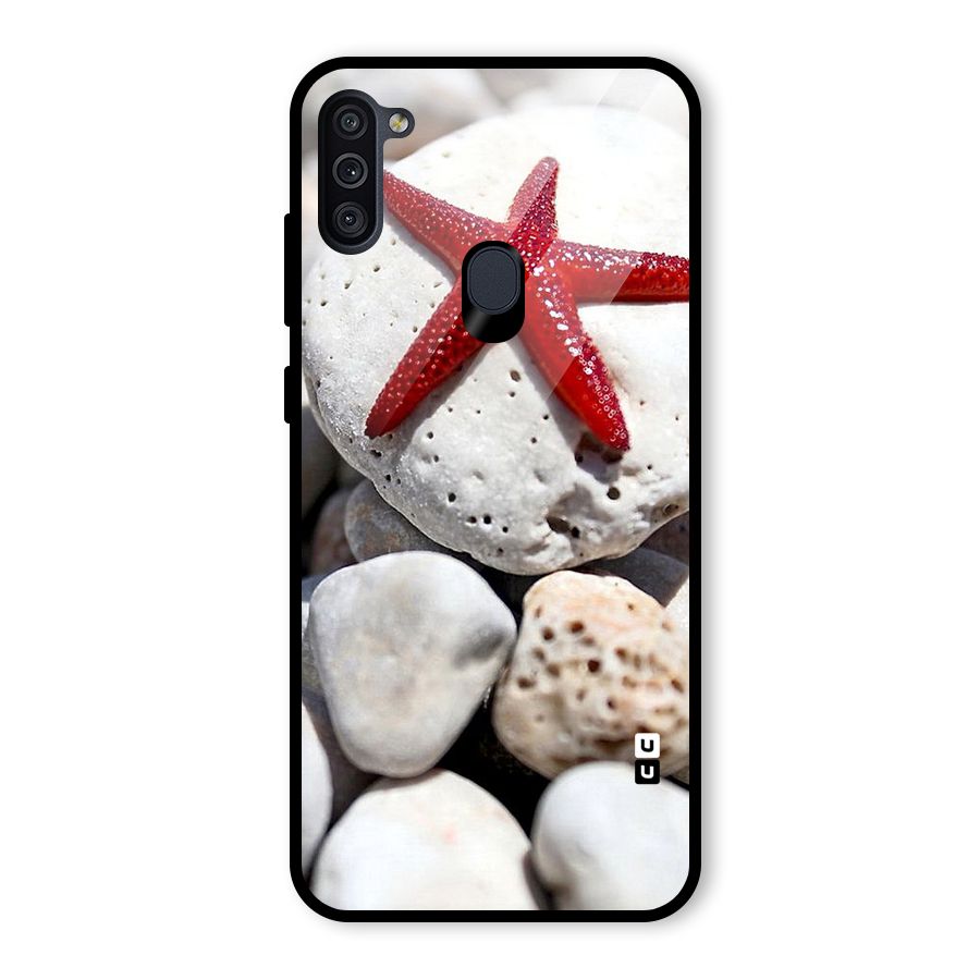Red Star Fish Glass Back Case for Galaxy M11