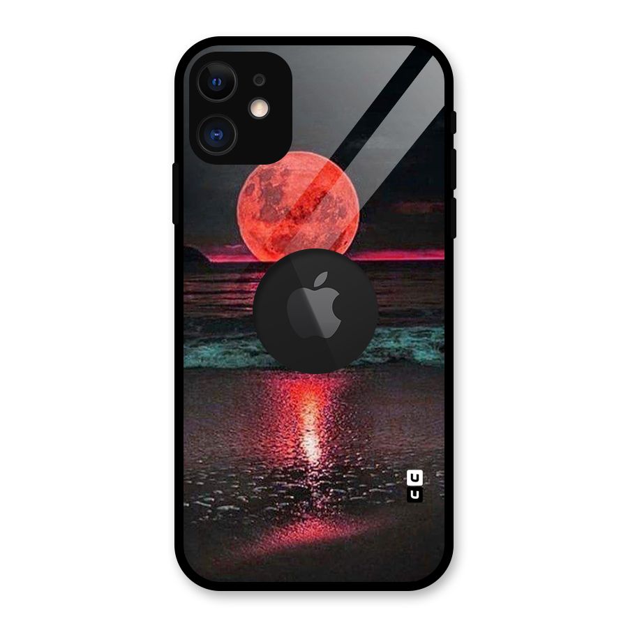 Red Sun Ocean Glass Back Case for iPhone 11 Logo Cut