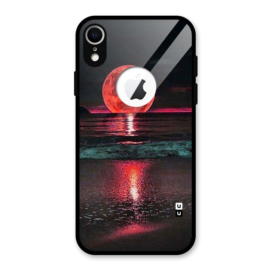 Red Sun Ocean Glass Back Case for iPhone XR Logo Cut