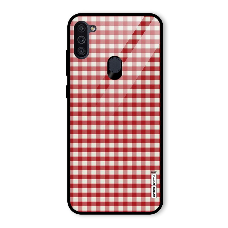 Red White Check Glass Back Case for Galaxy M11
