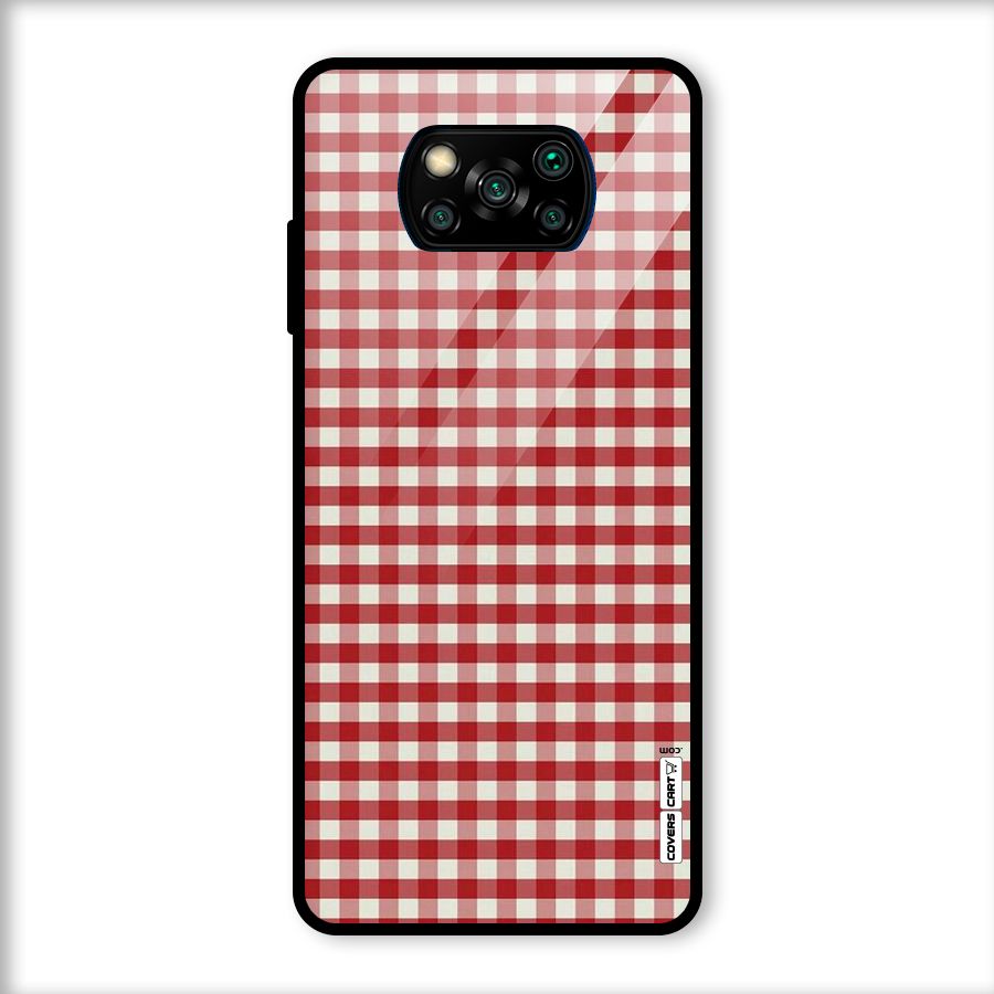 Red White Check Glass Back Case for Poco X3