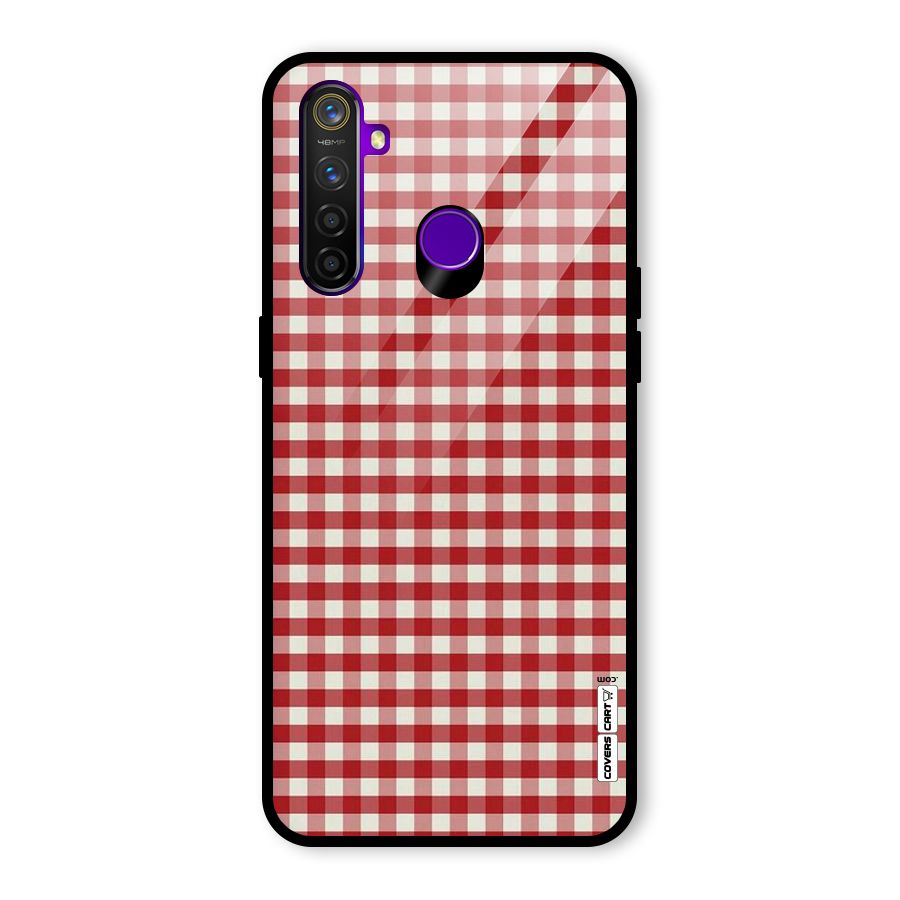 Red White Check Glass Back Case for Realme 5 Pro