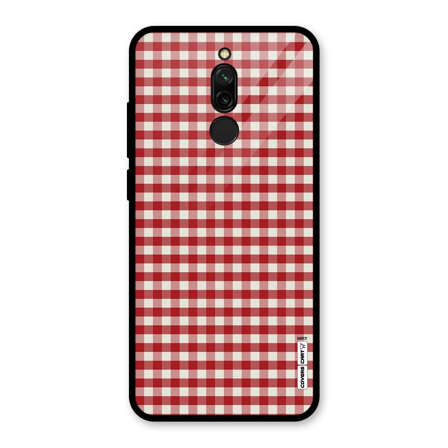 Red White Check Glass Back Case for Redmi 8