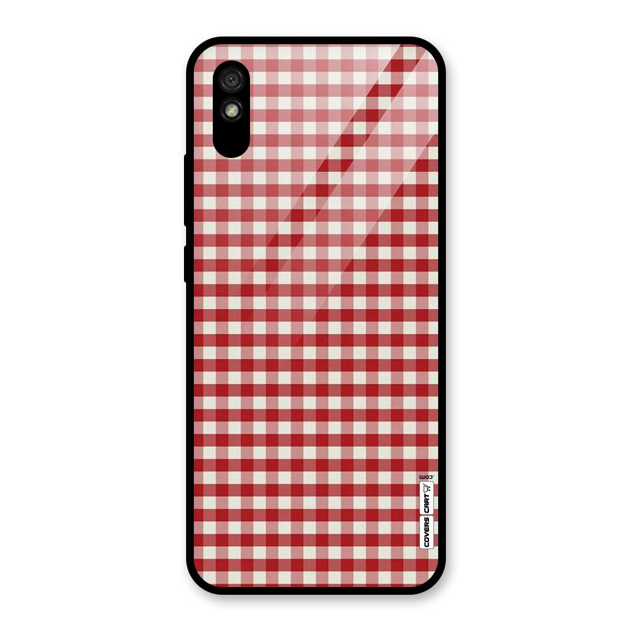Red White Check Glass Back Case for Redmi 9A