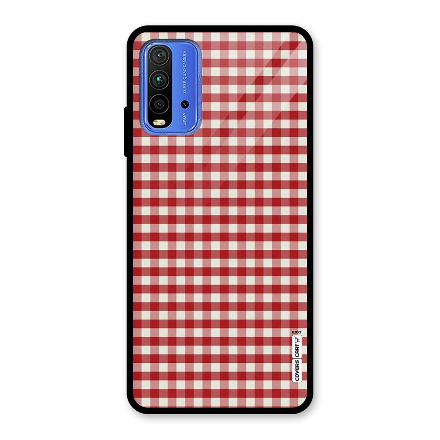 Red White Check Glass Back Case for Redmi 9 Power