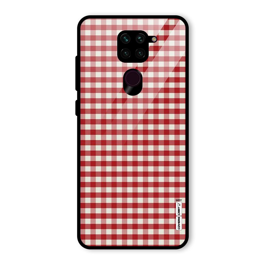 Red White Check Glass Back Case for Redmi Note 9