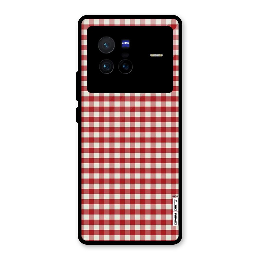 Red White Check Glass Back Case for Vivo X80