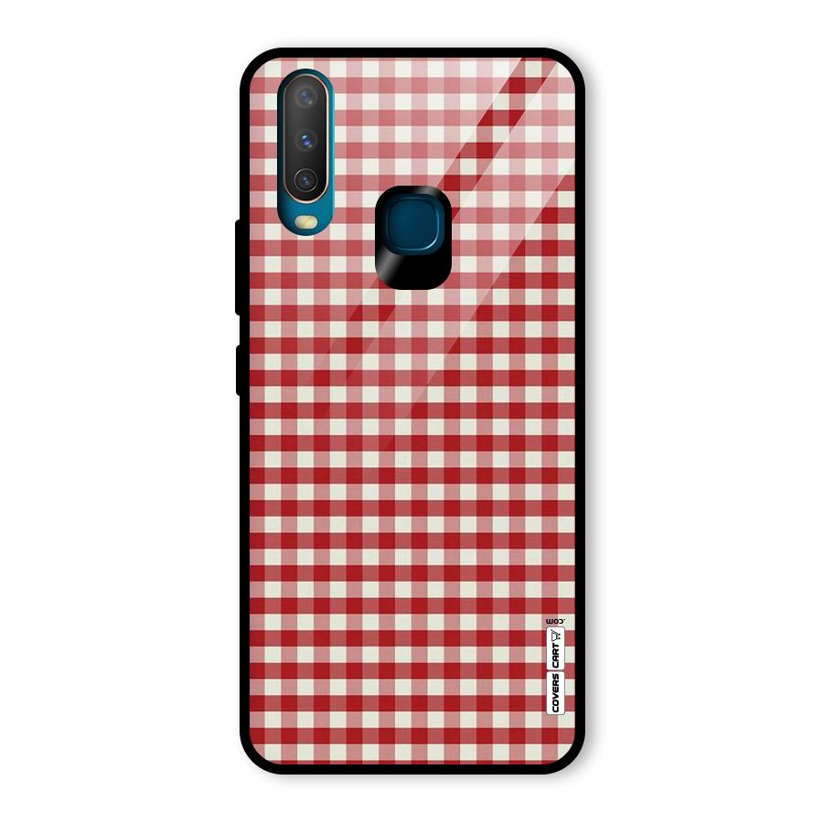 Red White Check Glass Back Case for Vivo Y15