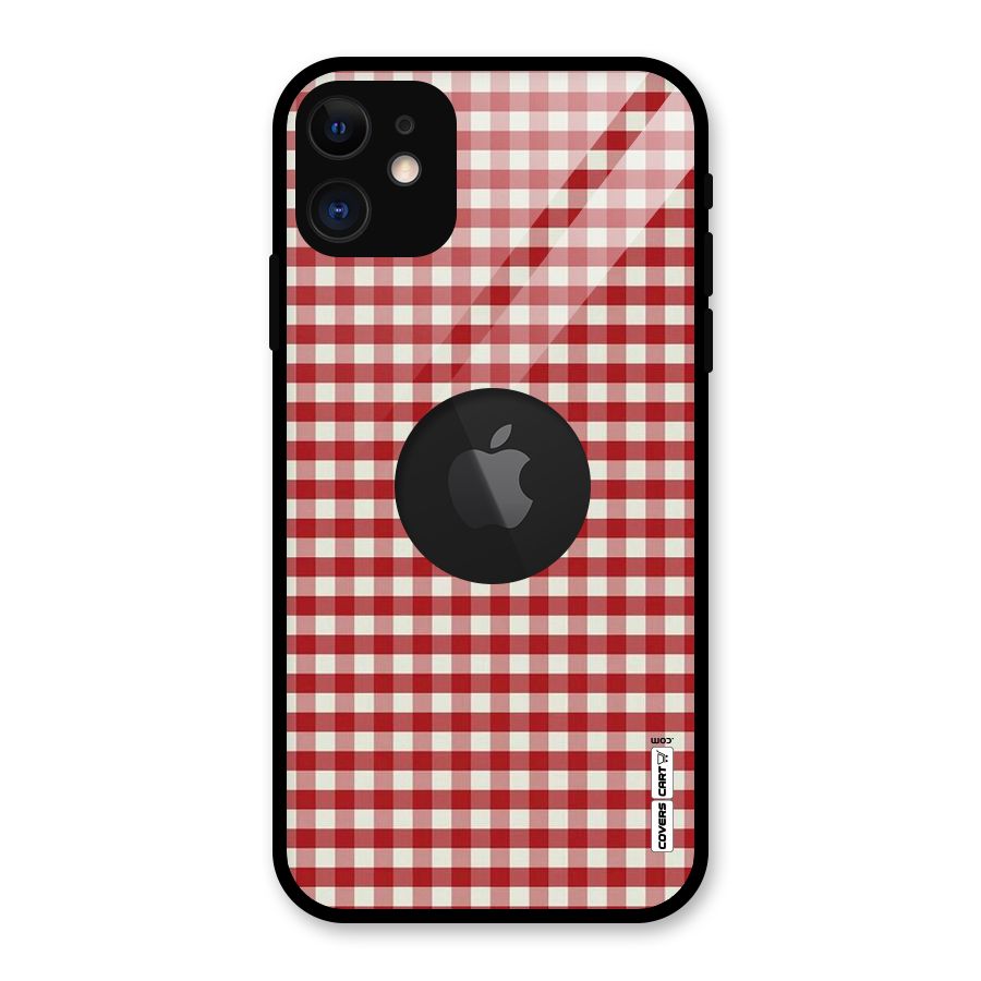 Red White Check Glass Back Case for iPhone 11 Logo Cut