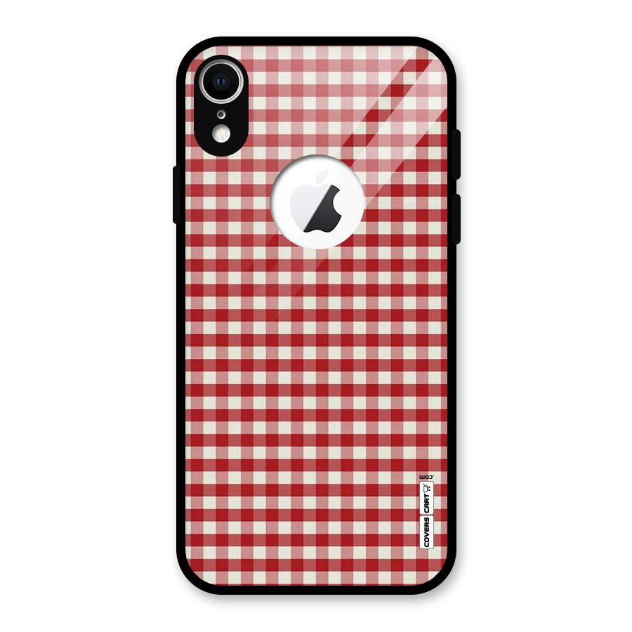 Red White Check Glass Back Case for iPhone XR Logo Cut