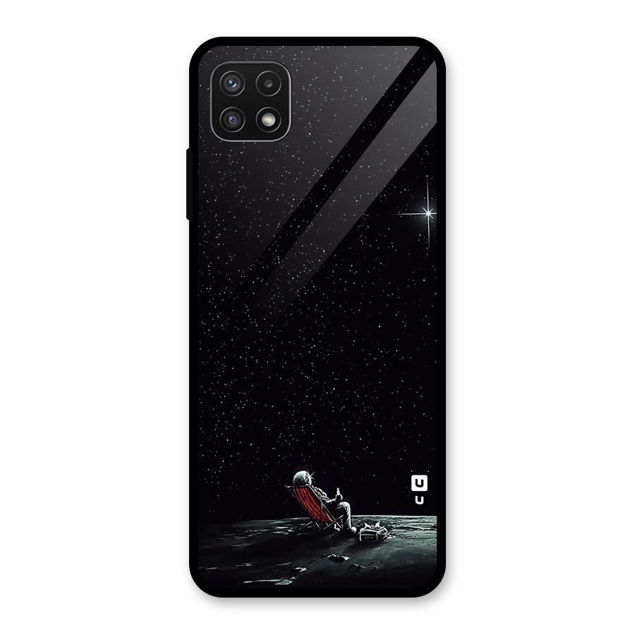 Resting Spaceman Face Glass Back Case for Galaxy A22 5G